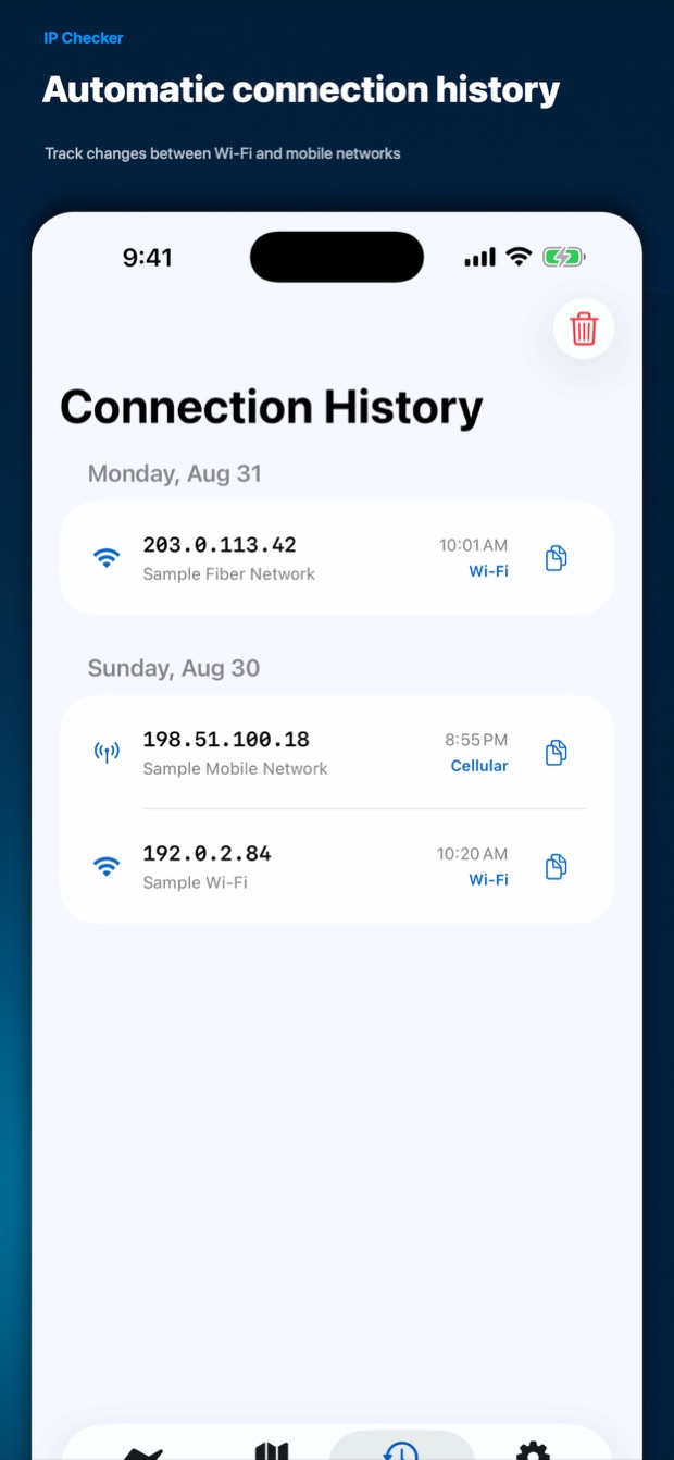 History screen recording connection changes