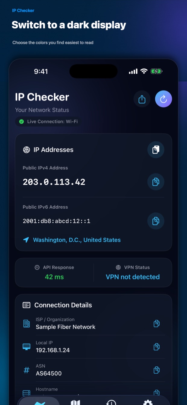 Dashboard using the dark Developer theme